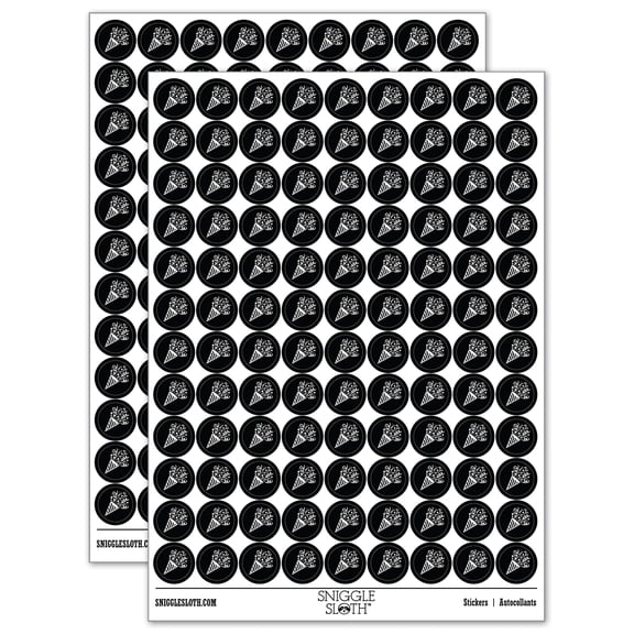 Party Popper with Confetti 200+ Round Stickers - Black - Gloss Finish - 0.50" Size