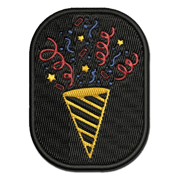 Party Popper with Confetti Applique Multi-Color Embroidered Hook & Loop Patch - 2.0 Inch Mini