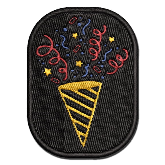 Party Popper with Confetti Applique Multi-Color Embroidered Iron-On Patch - 3 Inch Medium