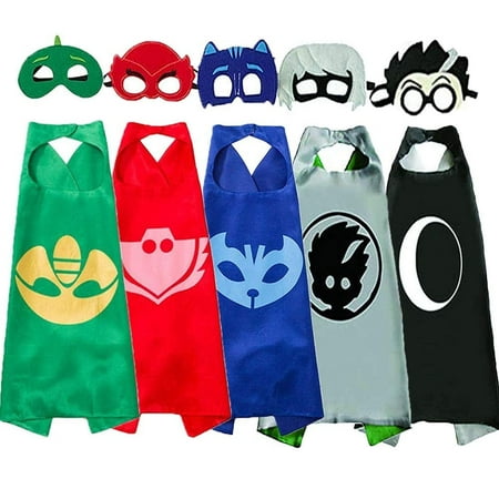 Party Pretend For PJ Masks Superhero Costume 5 Pcs - 5 Capes and 5 Felt Masks