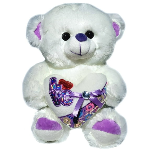 Party Pro's White Teddy Bear Soft Plush Stuffed Animal Holding Love Heart 10 inch for Women, Men, and Children