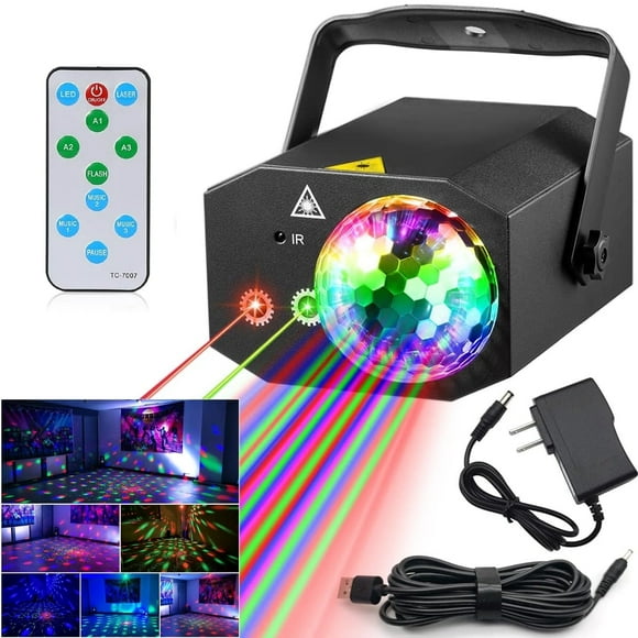 Party Projector Lights,DJ Disco Stage Party Lights, LED Sound Activated Laser Light RGB Flash Strobe Projector with Remote Control for Christmas Decor KTV Bar Dance Gift Birthday Wedding