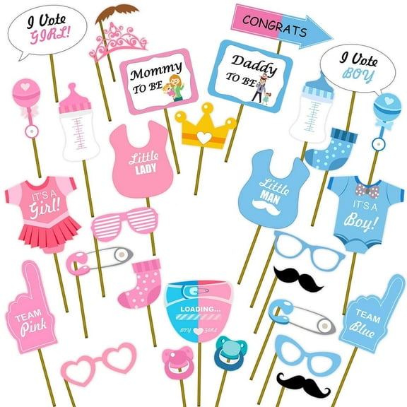 Party Propz Baby Shower Props for Photoshoot, Photo Booth, Decorations 29Pcs, Sticks Attached for Mom to Be Shoot, Maternity Shoot, Photography Or Pregnancy Favors for Babyshower Items,Prop Materials