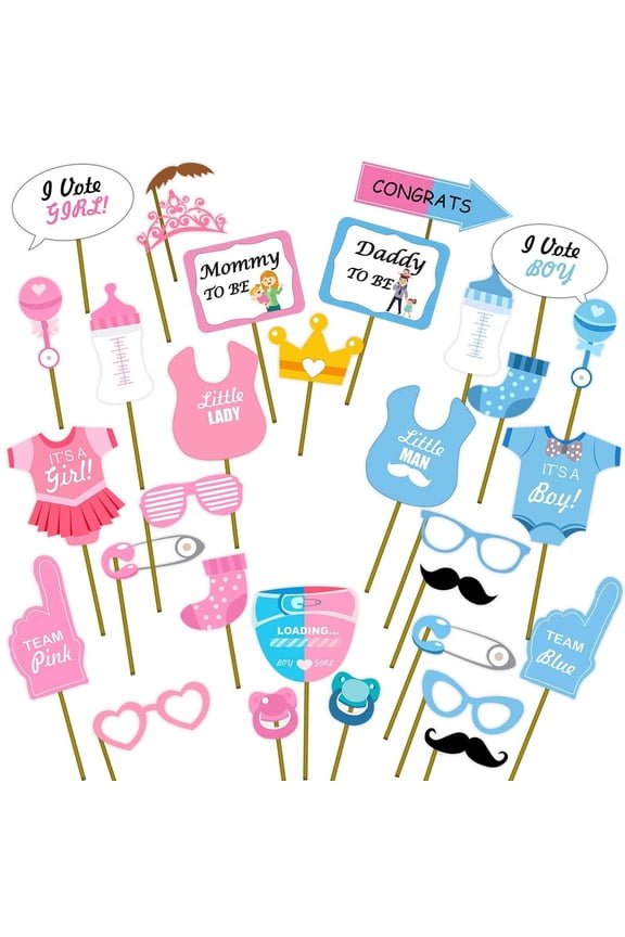 Party Propz Baby Shower Props for Photoshoot, Photo Booth, Decorations 29Pcs, Sticks Attached for Mom to Be Shoot, Maternity Shoot, Photography Or Pregnancy Favors for Babyshower Items,Prop Materials
