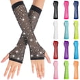 thumbnail image 1 of Party Punk Mesh Gloves Half Finger Diamond Pattern Stretch Color Handwear, 1 of 7