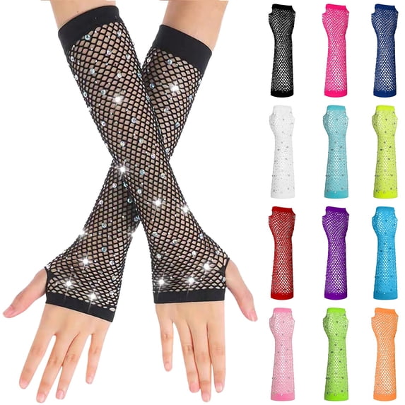 Party Punk Mesh Gloves Half Finger Diamond Pattern Stretch Color Handwear