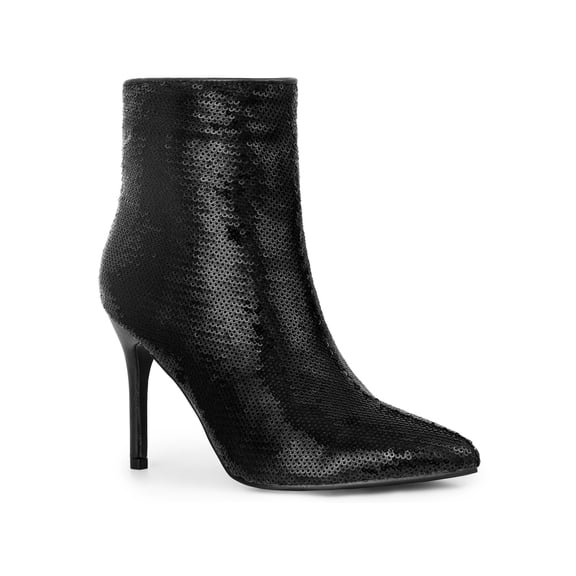 BLISSFUL STEP Women's Ankle Boots Sequin Stiletto Heel Pointed Toe Party Booties Black 6