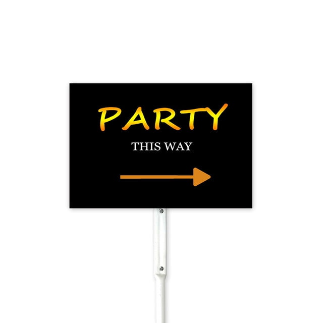Party Signs with Stakes, Birthday Party This Way Sign With Arrow for Yard Outdoors 4.6X6 Inch ...