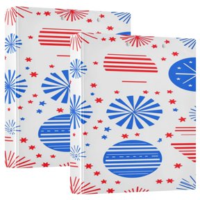 Party Simple Fireworks 12.4x10.6in PVC Round Ring Binder, D-Ring 3-Hole, Metal Clip, 200 Sheets