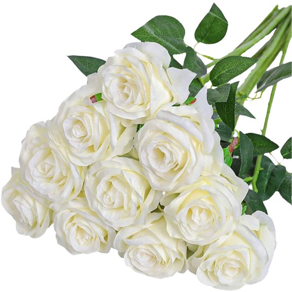 Party Simulation Solid Color Rose Artificial Plant Atmosphere Decoration Flowers Set, 15pcs White Roses for Home and Event Styling,white