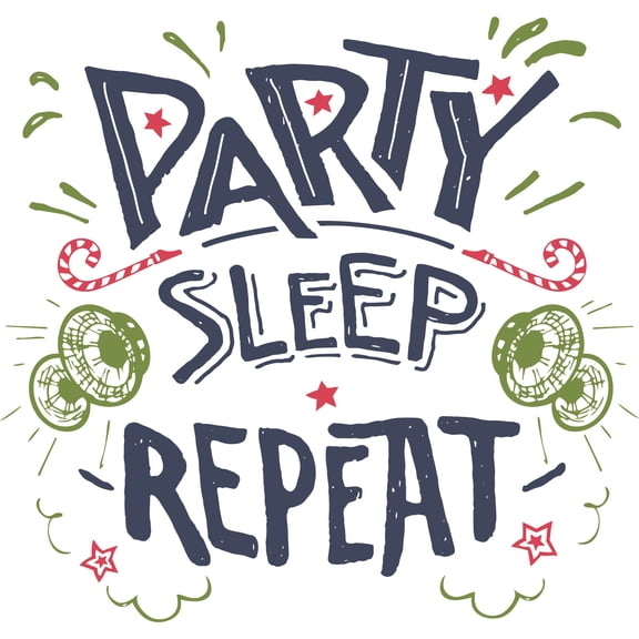 Party Sleep Repeat Quotes Text Lettering Parties Wall Sticker Art Design Decal for Girls Boys Kid Room Bedroom Nursery Kindergarten House Fun Home Decor Stickers Wall Art Vinyl Decoration (20x20 inch)