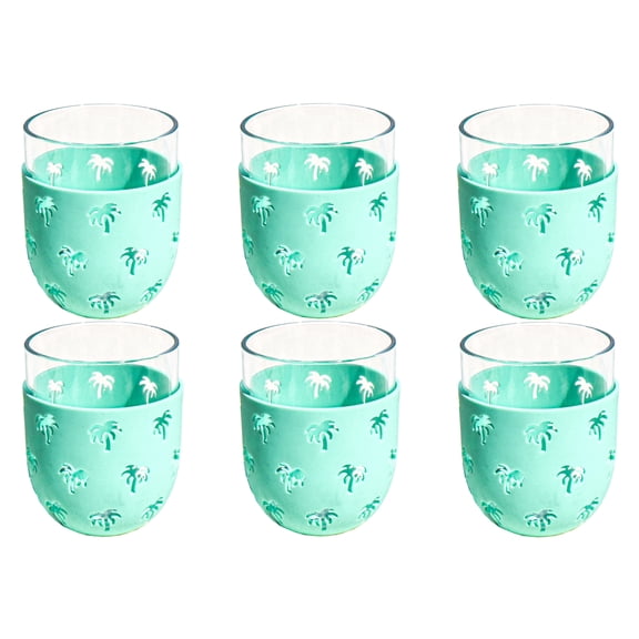 Party Sleeve Palm Acrylic Stemless Wine Glass - Teal - 15.5 oz - Set of 6