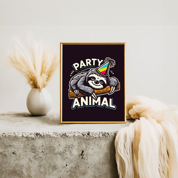 Party Sloth Cute Animal Gift Wall Art Decor Unframed Paper Print
