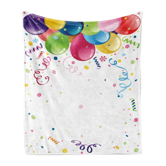 Party Soft Flannel Fleece Throw Blanket, Enjoyment Fun Entertainment Theme Vivid Colorful Objects with Abstract Elements, Cozy Plush for Indoor and Outdoor Use, 50" x 70", Multicolor, by Ambesonne