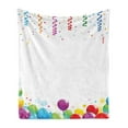 thumbnail image 1 of Party Soft Flannel Fleece Throw Blanket, Rain with Curls and Balloons Stars Dots Joyful Happy Greeting Concept, Cozy Plush for Indoor and Outdoor Use, 70" x 90", Multicolor, by Ambesonne, 1 of 5