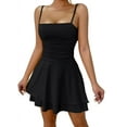 thumbnail image 1 of Party Solid Color Spaghetti Strap Dress for Summer Black S, 1 of 7