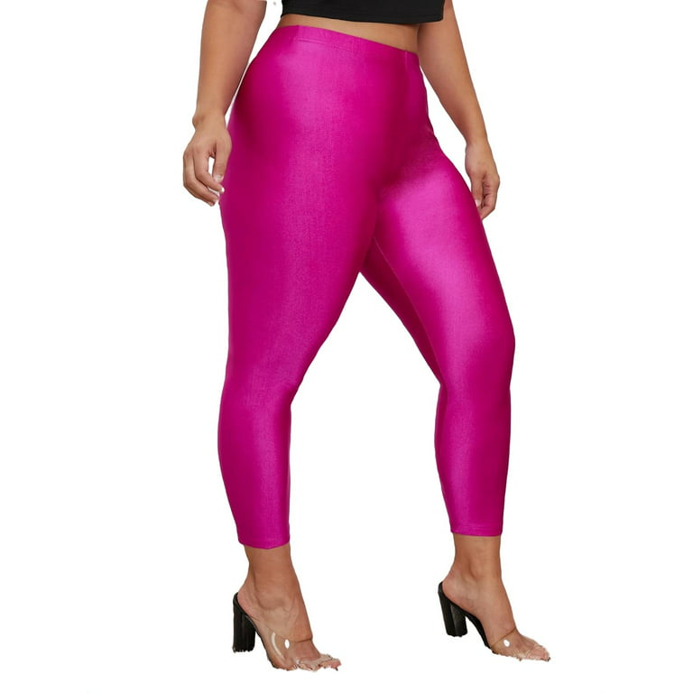 Party Solid Regular Hot Pink Plus Size Leggings (Women's