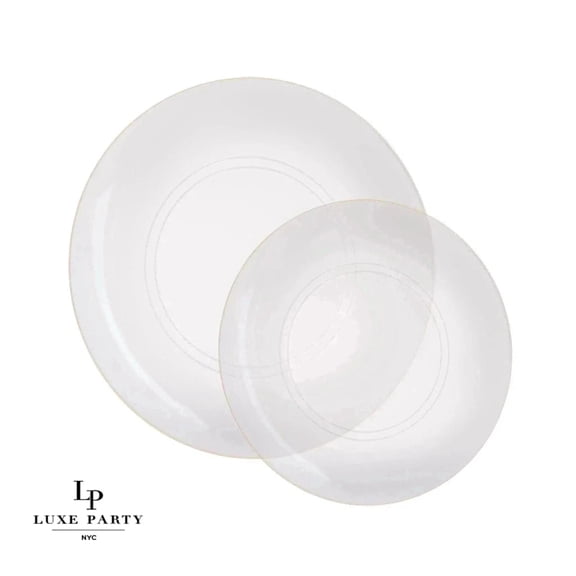 Party Source 7" Clear w/ Gold Rim Plastic Wedding Dinner Plates 10 Pcs