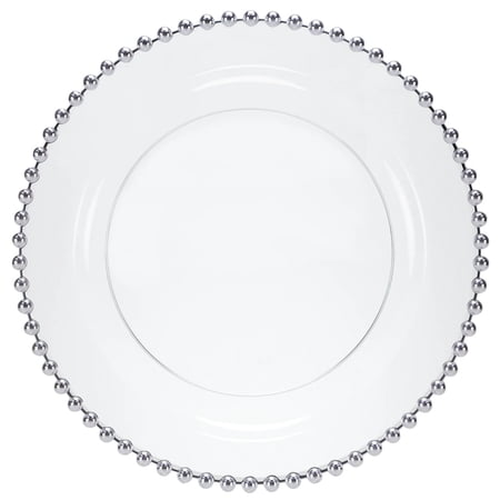 Party Source 7" Clear w/ Silver Beaded Salad/Appetizer Wedding Plastic Party Plate 10 Count
