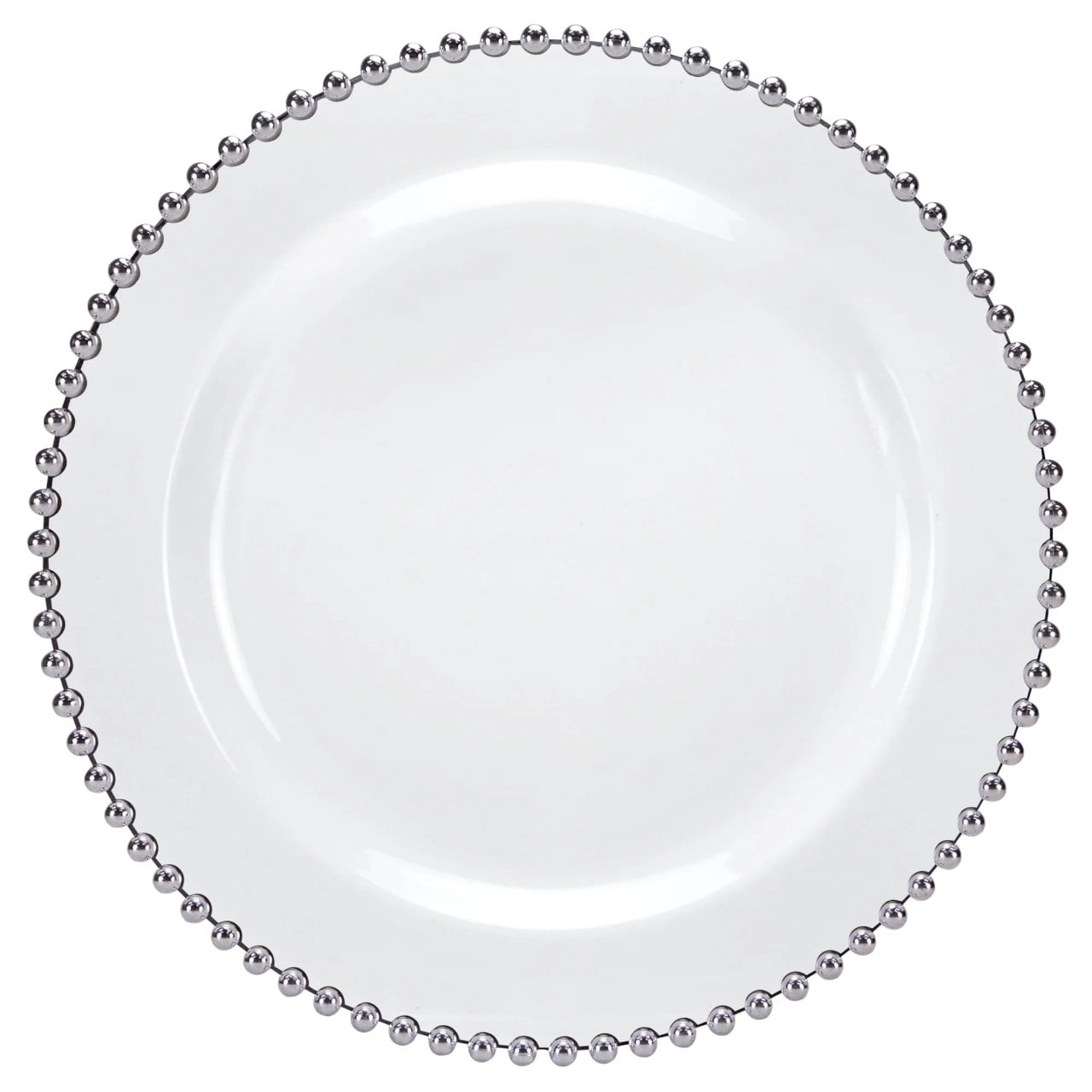 Party Source 7" White w/ Silver Beaded Salad/Appertizer Wedding Plastic Party Plate 10 Count