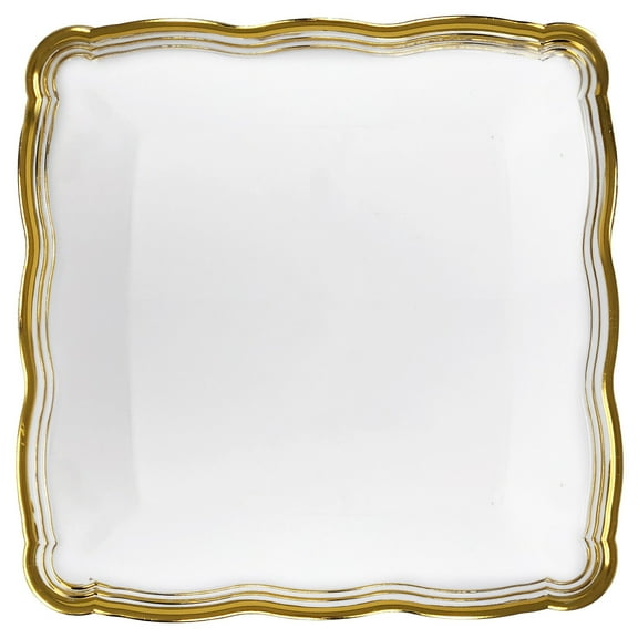 Party Source Aristocrat Collection White w/ Gold Rim Square Plastic Tray 12" x 12" 2 Count
