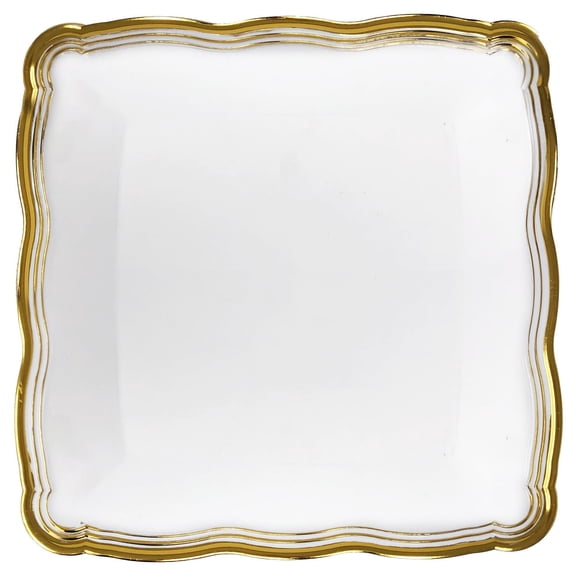Party Source Aristocrat Collection White w/ Gold Rim Square Plastic Tray 12" x 12" 2 Count