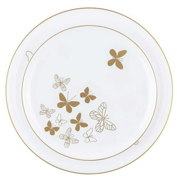 Party Source Butterfly Collection Gold w/ White Salad Plastic Party Plate 8.5 Inch Count 120 Pcs