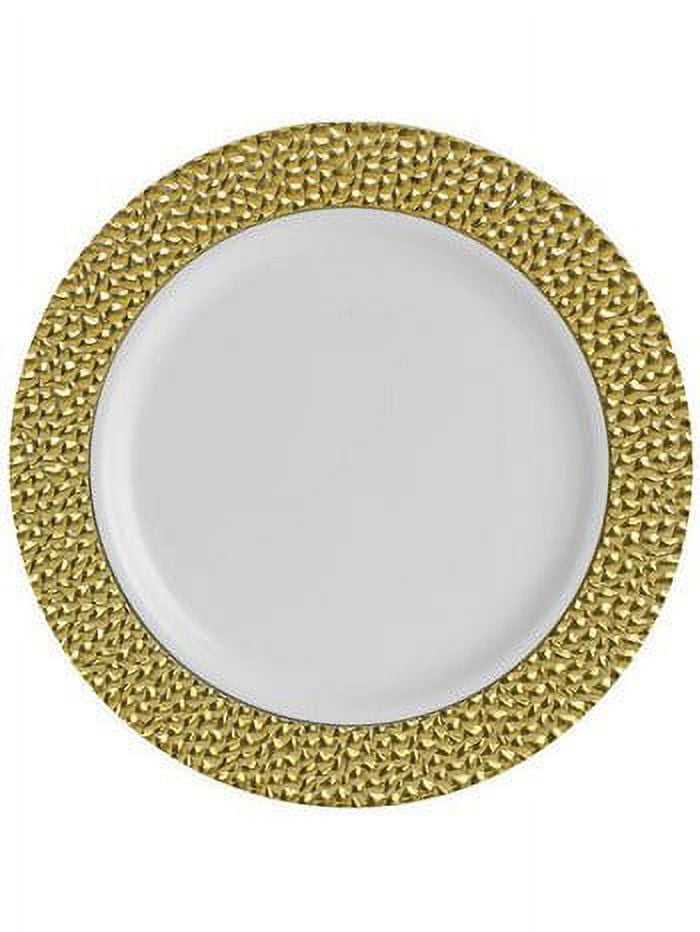 U-QE 175 Pieces Gold Plastic Plates And Napkins Party Supplies - White And Gold Dinnerware Set 25 Guest - 25 Dinner Plate, 25 Dessert Plates, 25 Per Rolled Napkins With Gold