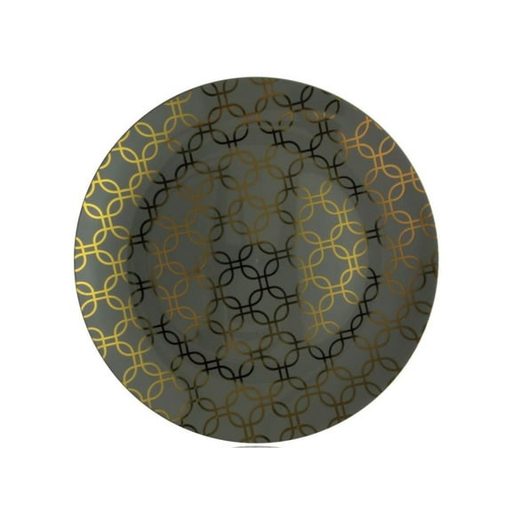Party Source Motif Design 10.25 Inch Gray w/ Gold Dinner Plastic Plate Pack of 10