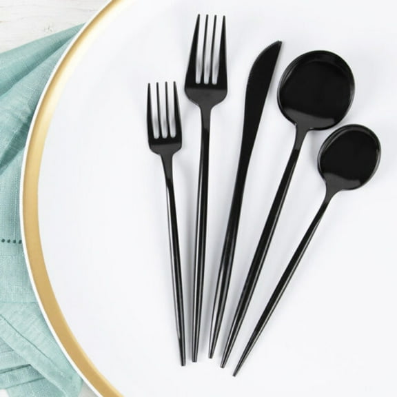 Party Source Novelty Black Plastic Wedding Party Cutlery Combo 40ct.