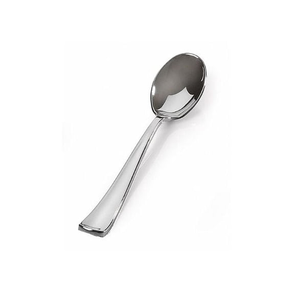 Party Source Silver Secrets Full Size Extra Heavy Plastic Spoons Case of 120