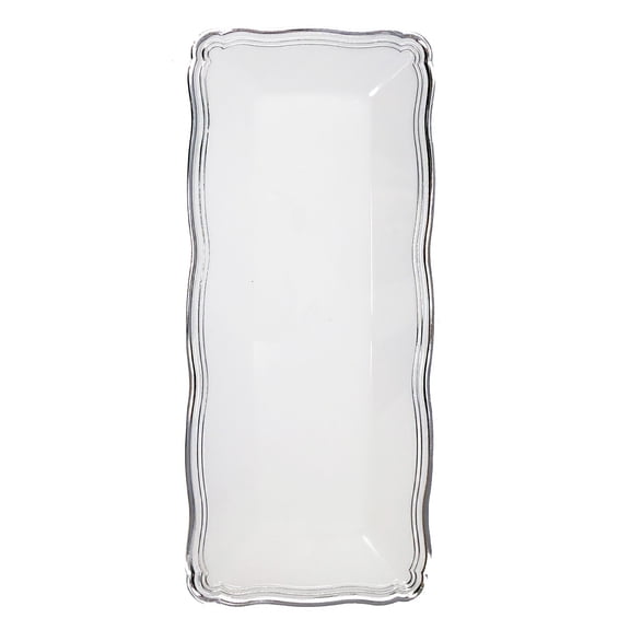 Party Source White / Silver Rim Plastic Rectangular Narrow Trays 2 Set
