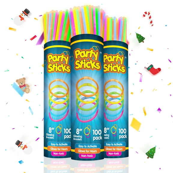 Party Sticks 300 Glow Sticks | 8" Holiday Glow in the Dark Party Supplies
