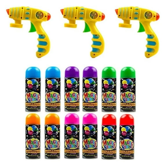 Party Streamer - Ultimate Spray String for Kids Christmas Party. Elevate Your Celebrations with Crazy String Fun! Comes with 12 Party Spray String in Can (3oz) & 3 Streamer Shooter