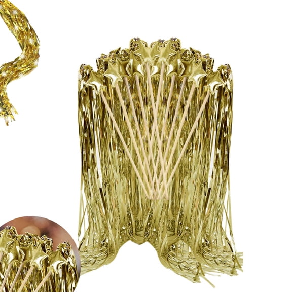 Party Streamers Sticks,Foil Tinsel Ribbon Stick,Party Streamers Decorations,Glittery Party Celebration Stick Accessories for Wedding,Favors,Gold