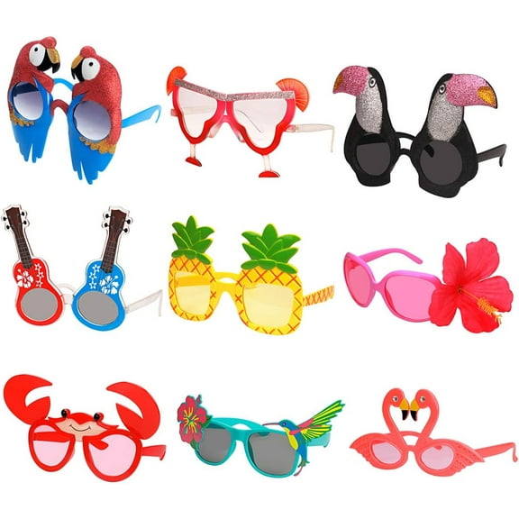 Party Sunglasses,9 Pairs Funny Hawaiian Glasses, Tropical Fancy Dress Props, Fun Summer Kids Party Favors, Beach Themed Party Supplies Decoration