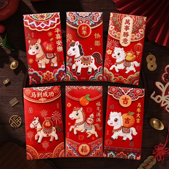 Party Supplies,2026 Year Of Red Envelopes 6 Pack Chinese New Year Creative Envelopes Traditional Festive Pockets
