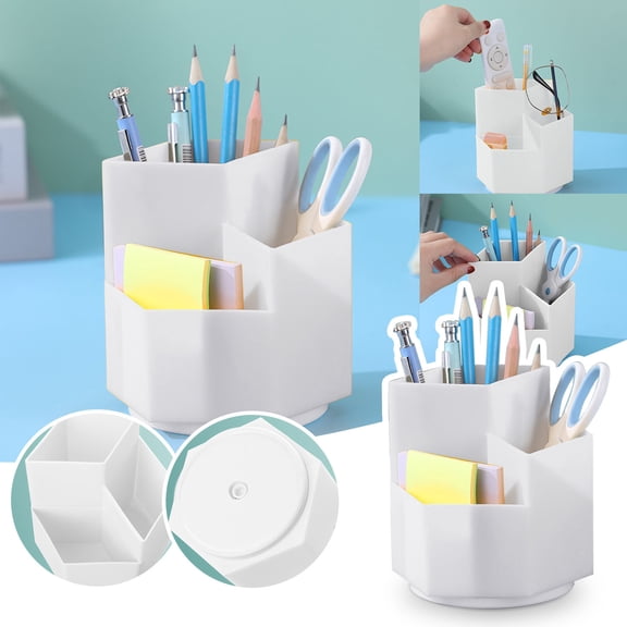 Party Supplies 360° Rotating Desktop Pen Holder Desk Organizer, Pen Storage, Office Accessories Rotating Pen Organizer, 3 Grid Design Office Desks, Home Desks & Classroom Use