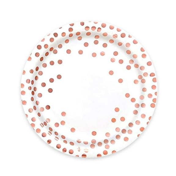 Party Supplies for Adults Festive Tableware Set: 50Pc White Rose Gold Polka Dot Disposable Paper Cups And Plates - Shiny Gold Foil Dots for Weddings, Parties, And Birthdays. Harlik