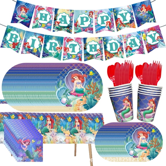 Party Supplies Ariel Birthday Party Supplies and Decorations Set - Includes Tableware Set and Happy Birthday Banner