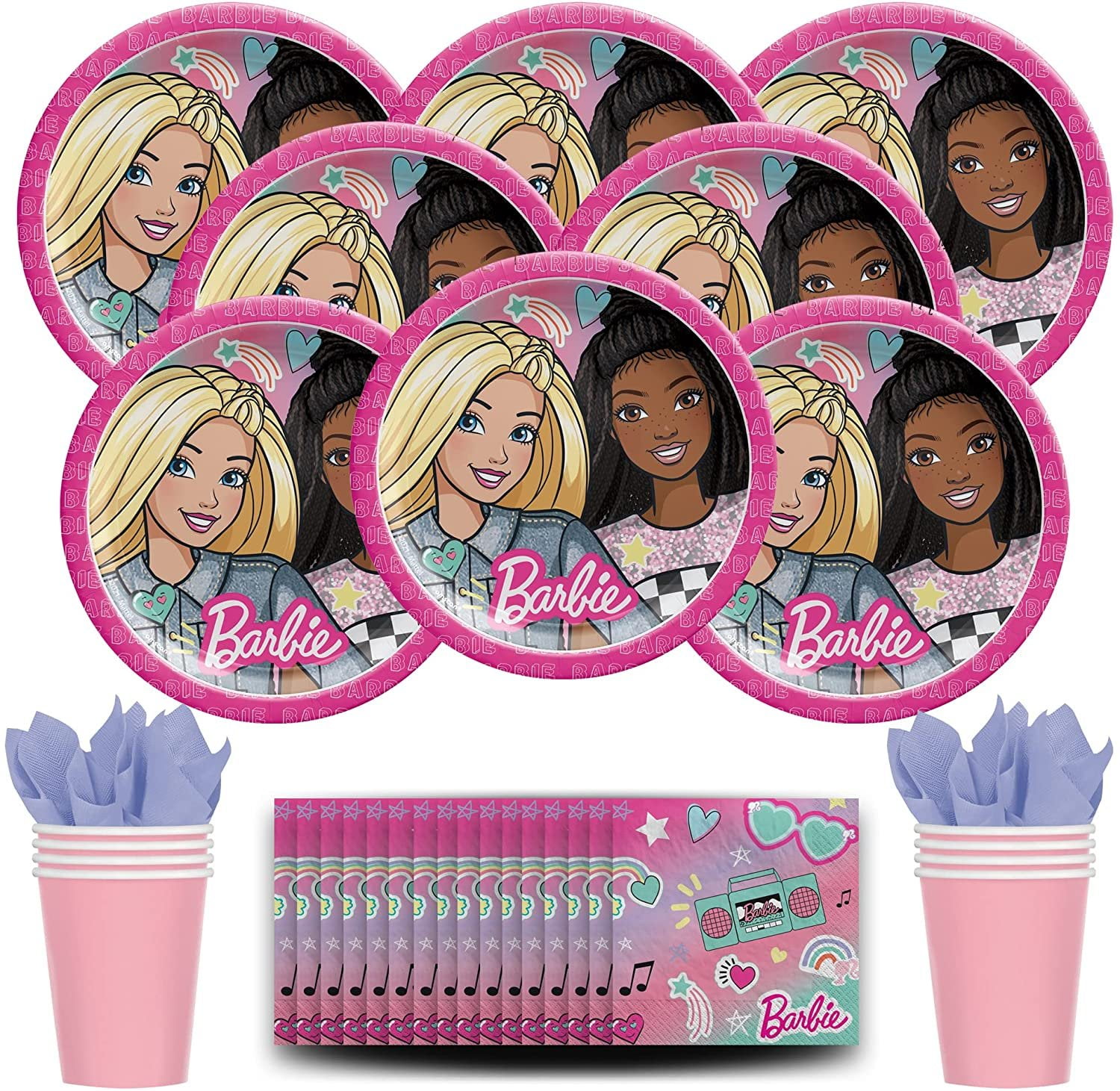 Party Supplies Bundle Barbie Party Pack Seats 8 Napkins, Plates and