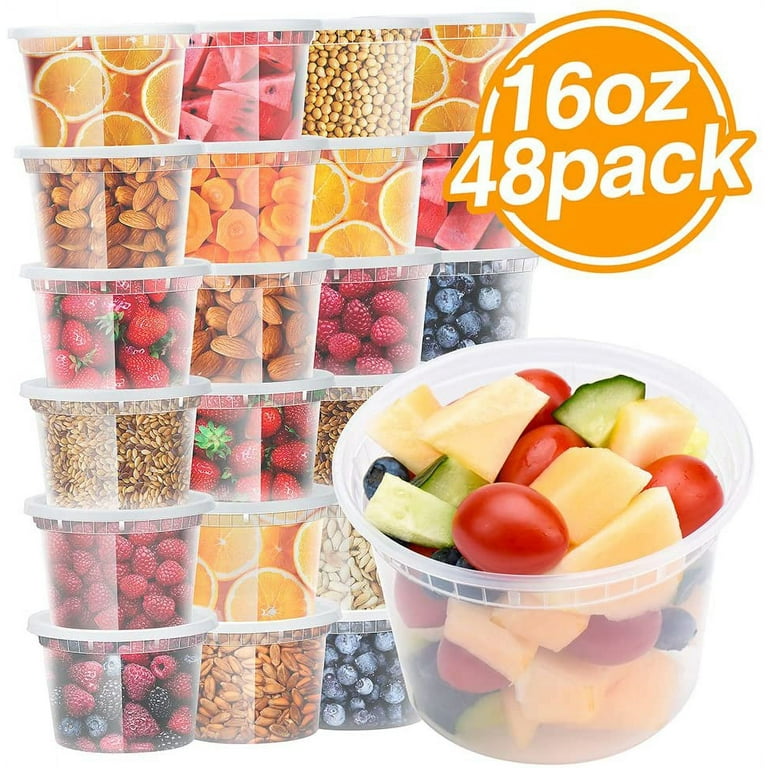 Party Supplies Food Storage Containers Organizer Sets with Airtight Lids 16  oz 48packs - Restaurant Deli / Meal Prep and Portion Control - Leakproof  and Microwave/Dishwasher/Freezer Safe 