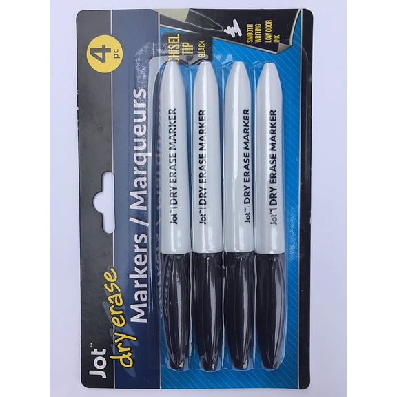 Party Supplies Jot Dry Erase Markers Marqueurs Chisel Tip Black Smooth Writing 4 pcs