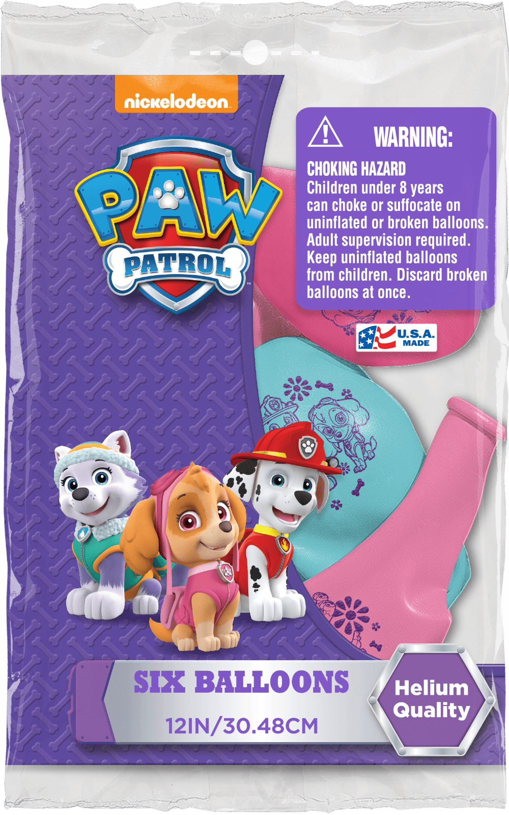 Pioneer National Latex Girls Balloon, 6 Piece, Paw Patrol, 12 in