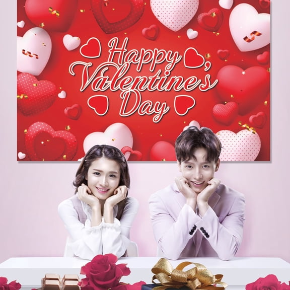 Party Supplies,Valentine's Day Banner Happy Valentine's Day Background Cloth Banner Valentine's Day Party Flag Decoration Articles 90*150cm/35.4*59in