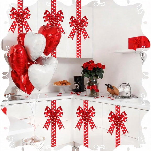 Party Supplies,Valentine's Day Heart Large Bow Decoration 2mPolyester Fringe Bow For Cabinet Doors No Batteries Needed Easy To Install Festive Home Decor