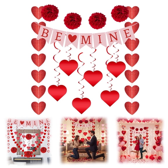 Party Supplies,Valentines Day Decorations Set Hanging Heart Love And Wooden Beads Garlands Banner For Home Classroom Wedding And