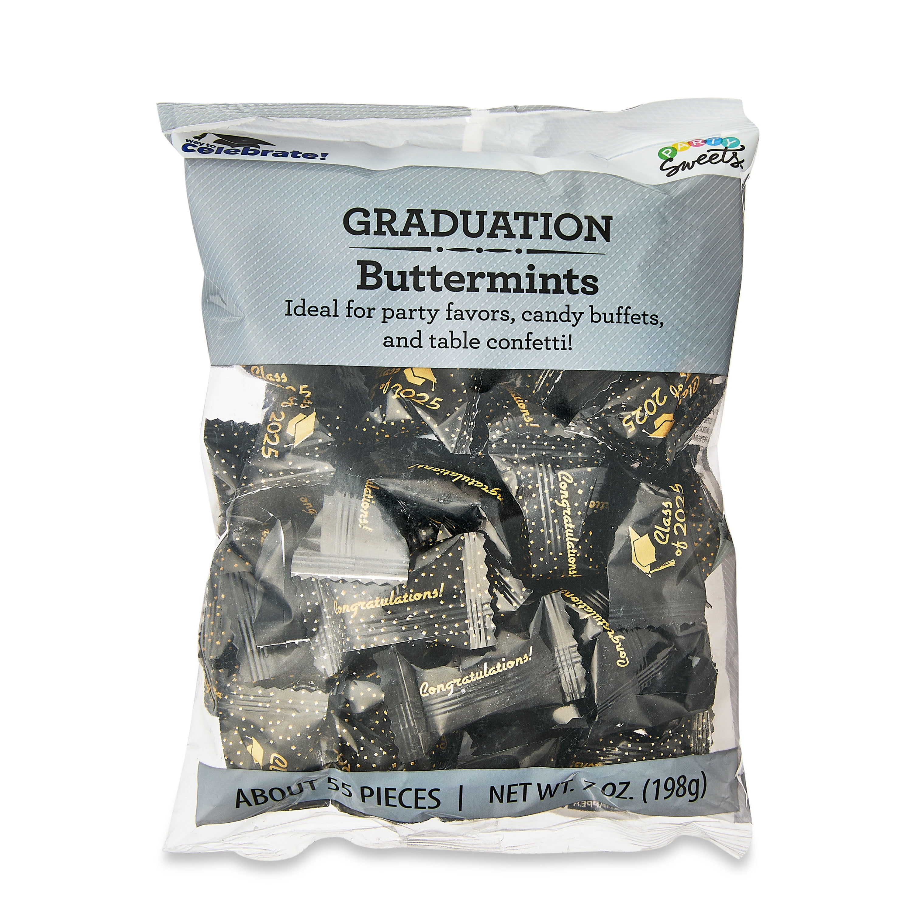 Party Sweets 2025 Graduation Mints Black and Gold, 7 oz