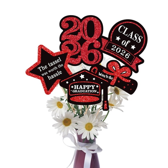 Party Table Decorations, Graduation Party Decorations 2026, Red and Black Graduation Decorations 2026, Floral Graduation Decorations 2026, 5-Piece Glitter Vase Insert Set to