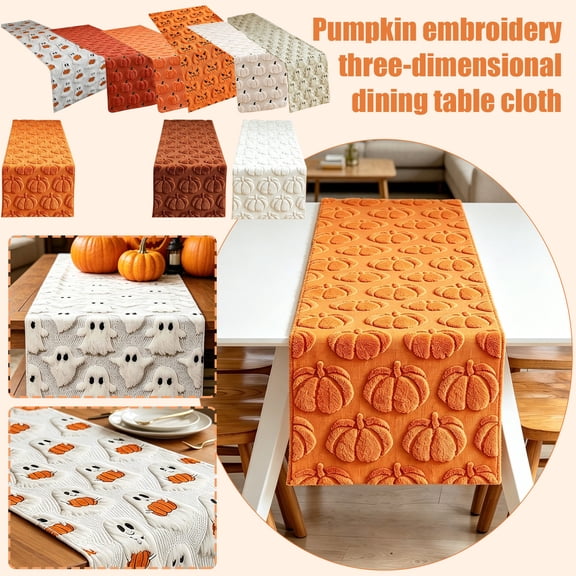 Party Table Runner, Halloween Table Decor, Pumpkin Home Decor, Fall Halloween Decor, 37X13 Inch Soft Fuzzy Orange Pumpkin Long Table Cover for Halloween Themed Events, Fall